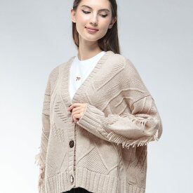 ウィークエンド マックスマーラ カーディガン トップス Weekend Max Mara レディース カーデ ウール ケーブルニット ニットカーディガン Vネック フリンジ MXLSTALLO5 ブランド シンプル 大人 カジュアル きれいめ 無地