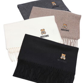 モスキーノ マフラー MOSCHINO レディース ウール100％ ベア 刺繍 ロゴ ストール フリンジ MOSM529350124 ブランド プレゼント ギフト クリスマス 誕生日