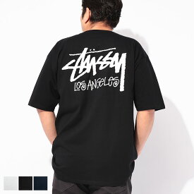 STUSSY ステューシー Tシャツ 半袖 メンズ 大きいサイズ LA限定 ロサンゼルス 2XL バックプリント ロゴ STOCK LOS ANGELES TEE ストックロゴ トップス 黒 ストリート スケーター