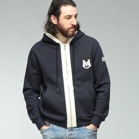 モンクレール メンズ パーカー 長袖 MONCLER ロゴ フルジップ バイカラー スウェット パーカー MC8G00019899V4 ブランド トップス ネイビー
