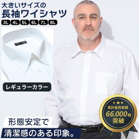 ワイシャツ 長袖 メンズ 大きいサイズ カッターシャツ ビジネス オールシーズン対応 レギュラーカラー 形態安定 白無地 ホワイト LLサイズ 3L 4L 5L 6L 7L 8L 9L 大きいサイズメンズのサカゼン
