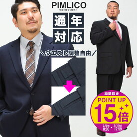 【ポイント15倍】【クーポン利用で1000円引き】スーツ メンズ 大きいサイズ WEB限定 オールシーズン対応 メンズスーツ ビジネス パンツウォッシャブル アジャスター付 ブラックストライプ ネイビーストライプ XL LLサイズ 3L 4L 5L 6L 7L 8L 送料無料 PIMLICO ビジネススーツ