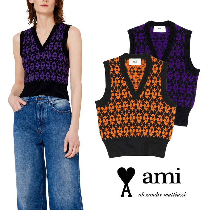 楽天市場】AMI PARIS｜アミパリス ウールブレンド ジャカード Vネック 