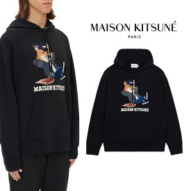 MAISON KITSUNE｜メゾンキツネ EMBROIDERED FOX プリント フーディ パーカー JM00332KM0001 BLACK メンズサイズ 定番アイテム ロゴ入り 【送料無料】【楽天海外通販】【正規品】