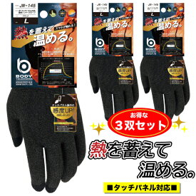 【3双セット】BTタッチパネル対応 蓄熱インナーグローブ 熱を蓄えて、温める JW-145