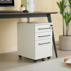 【延長セール★本日23:59まで10%OFF】【新品登場】デスクワゴン サイドワゴン ラック 鍵付き キャスター付き 脇机 引き出し3段 ホワイト