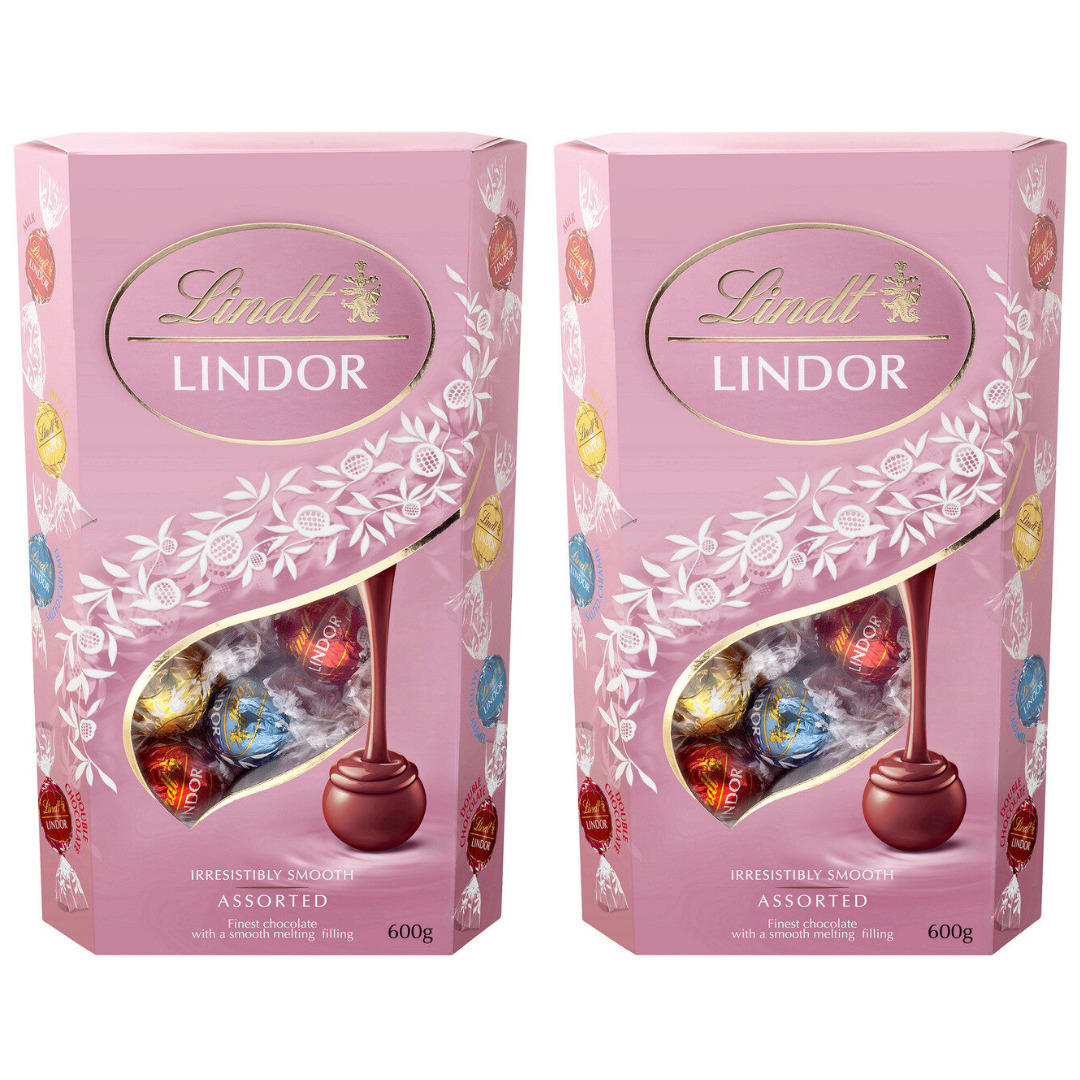 2箱セット リンツ リンドール アソート 600g×2 計1200g（約96個入り） ピンク Lindt LINDOR 大容量 シェア チョコレート チョコ スイーツ<br>