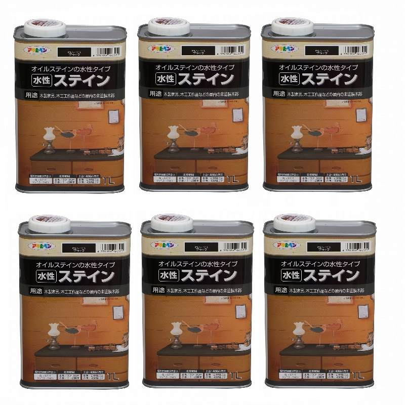 花・ガーデン・DIY アサヒペン 水性ステイン １Ｌ ブラック 6缶セット