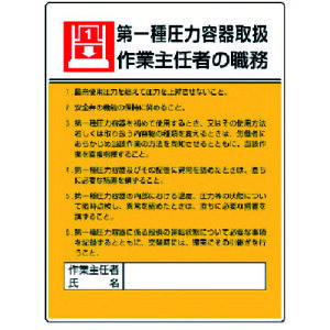 【あす楽対応・送料無料】ユニット 作業主任者職務板 第一種圧力容器取扱・エコユニボード・600X450