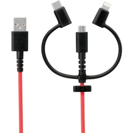 オウルテック　3　in　1　Lightningアダプター＆USB　Type－Cアダプター付き　microUSBケーブル　ブラックレッド　100cm