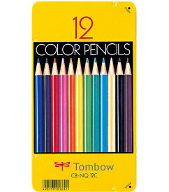 トンボ鉛筆　色鉛筆　12色　缶入　CB-NQ12C 折れにくくてなめらかな書き味。粉も出にくい色鉛筆