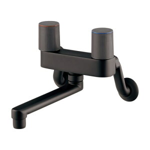 カクダイ【128-003-D】2ハンドル混合栓//マットブラック 混合水栓 壁付 黒色