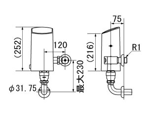 【受注生産4週間】OKC-A610K-C INAX イナックス LIXIL リクシル 大便器自動洗浄システム オートフラッシュC 定流量弁なし セパレート形 自動フラッシュバルブ(壁給水形)(中水用)【純正品】