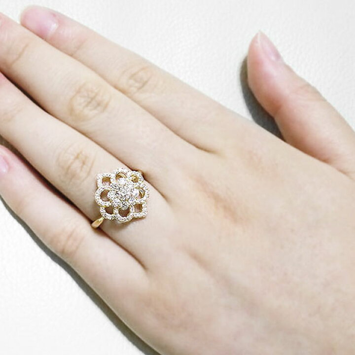 楽天市場】k18 ダイヤモンド 0.7ct リング 指輪 フラワー 花 取り巻き 