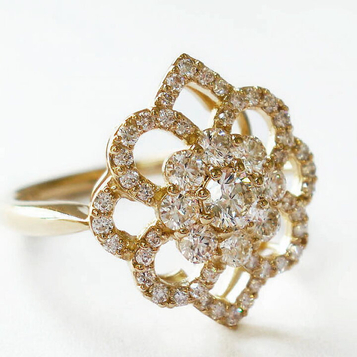 楽天市場】k18 ダイヤモンド 0.70ct リング 指輪 フラワー 花 取り巻き  
