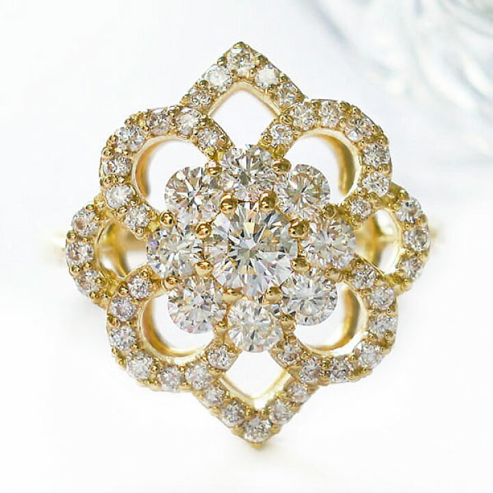 楽天市場】k18 ダイヤモンド 0.70ct リング 指輪 フラワー 花 取り巻き  