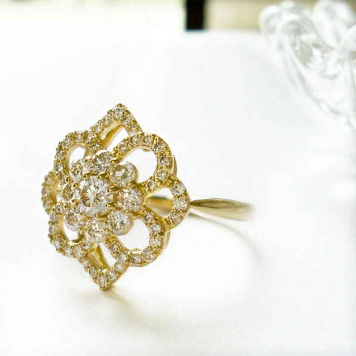 楽天市場】k18 ダイヤモンド 0.70ct リング 指輪 フラワー 花 取り巻き 