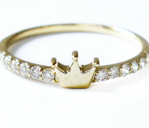 K10 ダイヤモンド エタニティ リング クラウンリング ピンキーリング 王冠 クラウン ティアラ ハーフエタニティリング 指輪 かわいい 細身 華奢 10金 ゴールド YG PG WG レディース ジュエリー