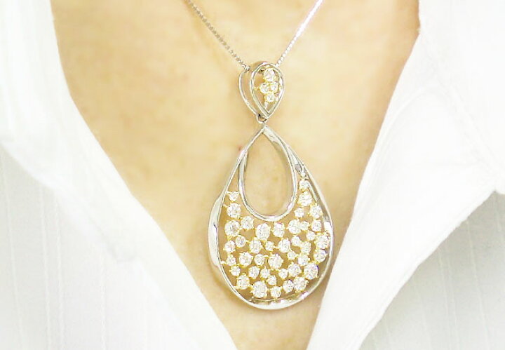 楽天市場】K18 PT900 ネックレス ダイヤモンド 1.50ct 雫モチーフ  