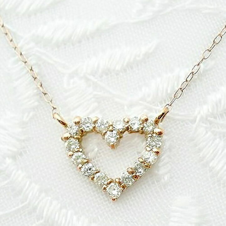 楽天市場】k18 ハート ネックレス オープンハート ダイヤモンド 0.2ct 