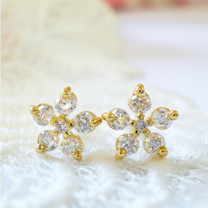 楽天市場】k18 ダイヤモンド ピアス K18 誕生石 0.3ct フラワー  