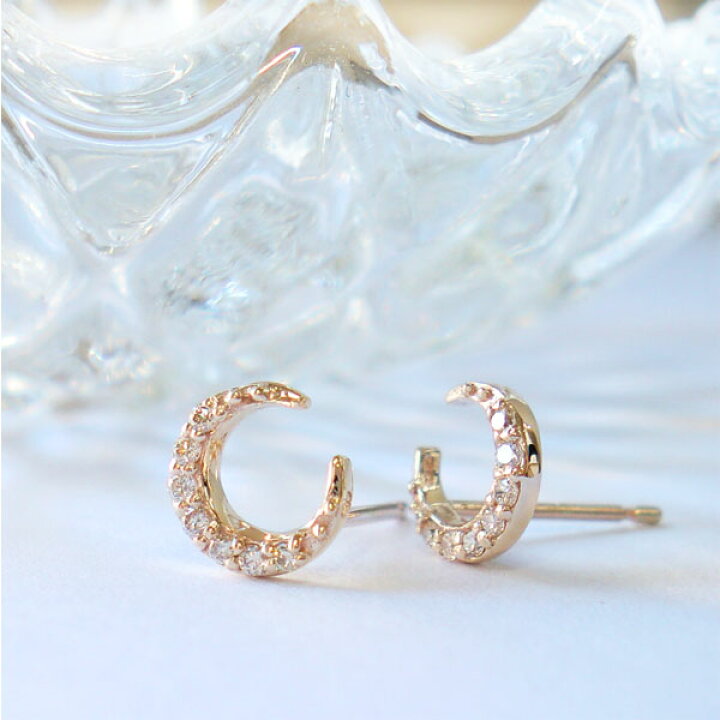 楽天市場】ピアス k18 ダイヤモンド 0.08ct ムーン 三日月 月 スタッド 