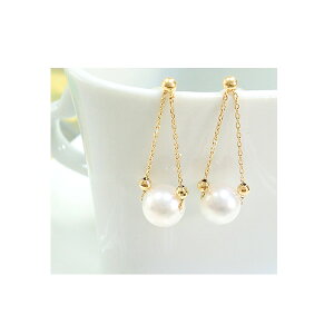 k10 ロングピアス 一粒 パール 2WAY 淡水真珠 8mm K10 チェーン ピアス ゴールド PG WG 送料無料