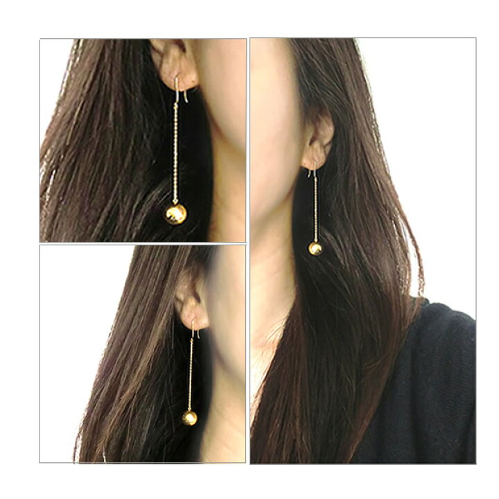 楽天市場】ロングピアス K14WG 丸玉ピアス 10mm チェーンピアス フック 