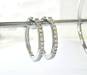 プラチナ フープ ピアス 中折れピアス ダイヤモンド 1.0ct バネピアス 中折れバネピアス 1カラット エタニティ バネ式 平打ち Pt900 レディース ジュエリー アクセ 送料無料