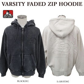 BEN DAVIS ベンデイビス 23780043 VARSITY FADED ZIP HOODIE ジップアップパーカー 裏起毛 ヴィンテージ風 メンズ レディース