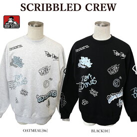 【店内全品ポイント5倍】BEN DAVIS ベンデイビス 24380006 SCRIBBLED CREW トレーナー スウェット 総柄 裏起毛 落書き風 メンズ レディース