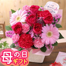 母の日 プレゼント 花 ギフト 生花アレンジ「サンクス・ローズ」 フラワー アレンジメント バラ カーネーション 送料無料 メッセージカード付き ははの日 イベントギフト 2026