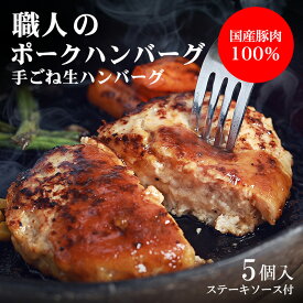 人気 贈り物 プレゼント 国産豚肉100％使用 職人のポークハンバーグ 5個入 手ごね生ハンバーグ (ステーキソース付) 冷凍生ハンバーグ 送料無料 ヘルシー 総菜 肉 おかず ハンバーグ お取り寄せ
