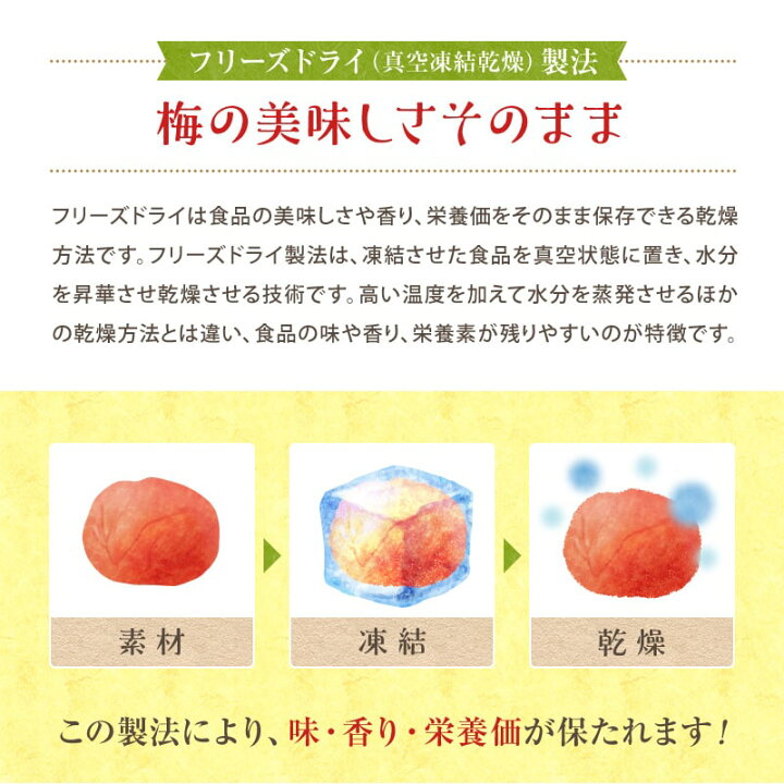 楽天市場 梅のフリーズドライ 40g 紀州南高梅 乾燥梅肉 梅100 ふりかけフリーズドライ梅 梅加工品 プチギフト お配り物にも可愛い ふみこ農園グルメとスイーツギフト