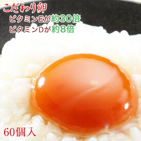 こだわり家族のこだわり卵 お得な60個入 【送料無料】 栄養機能食品（ビタミンE）。 ビタミンE 30倍、ビタミンD 8倍！ 生で食べても安全 濃厚なコクのある黄身が特徴の美味しいたまご 全てにこだわった鮮やかなオレンジ色の玉子を直送