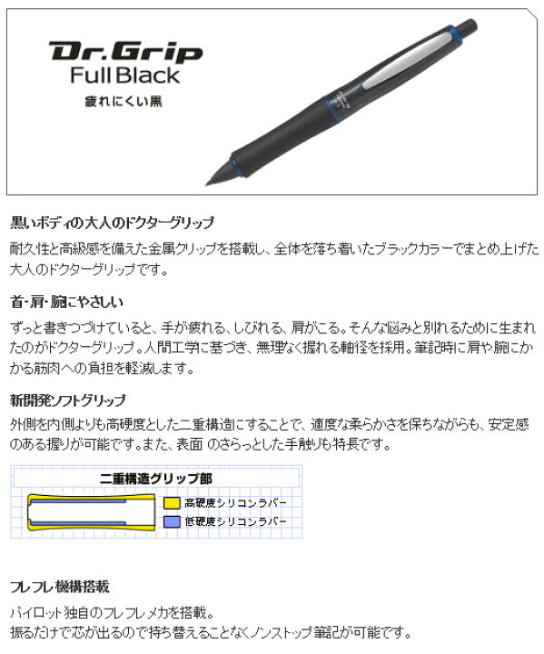 楽天市場 芯径0 5mm パイロット シャープペン ドクターグリップ フルブラック Hdgfb 80r やわらかグリップで疲れにくい Pilot ぶんぐる