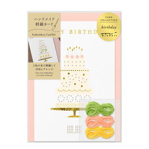 ミドリ／カード 誕生日 ケーキ柄（88608006）バースデーカード　自分でワンポイント刺繍を加えて仕上げるカード　ハンドメイド　誕生日や贈り物に　midori/デザインフィル