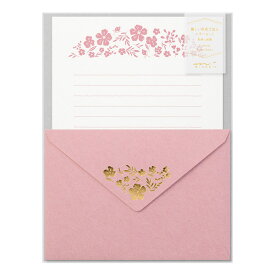 ミドリ／レターセット 箔押封筒 小花柄　ピンク（86506006）上品な箔押しが施された封筒　midori／デザインフィル