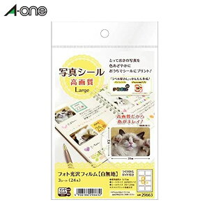 【はがきサイズ】エーワン/写真シール 高画質 Large フォト光沢フィルム(白無地)(29663)インクジェット対応 A-one