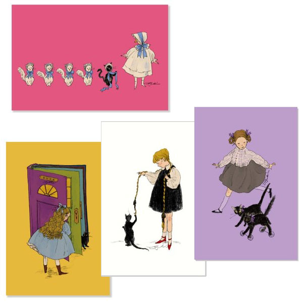 アクティブコーポレーション／くらはしれい　ポストカード　4枚セット（H06-PP）女の子と猫たちが紡ぎ出す物語がこれから始まるような、絵本の1ページの様なポストカード