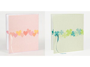 ミドリ カラー色紙 二つ折りリボン ハート柄・クローバー柄