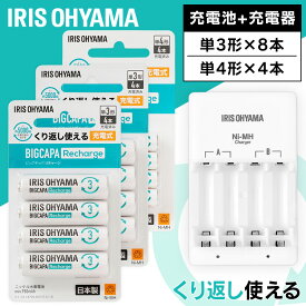 ビックキャパリチャージ充電器セット ビックキャパ リチャージ 充電器セット 電池 単3電池 単4電池 単4形 単3形 単三 単四 充電 充電池 充電器付き 防災 緊急 備蓄 アイリスオーヤマ[2604SO]