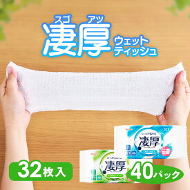 ウェットティッシュ アルコール ノンアルコール 厚め エタノール 除菌シート セット 厚手 乾きにくい 除菌 持ち運び 大容量 まとめ買い 【1280枚】凄厚ウェットティッシュ 32枚入り×40パック アイリスオーヤマ 備品 WTP-32A1P WTP-32N1P