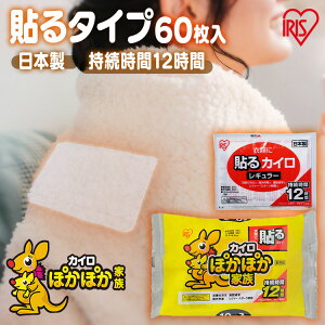 カイロ 貼る 60枚入り 貼るカイロ ※今期販売なし※ 防寒 腰 脇 背中 冬 持ち運び 寒さ対策 あったか グッズ 衣服 服 冷え 使い捨て 使い捨て ぽかぽか家族 レギュラーサイズ アイリスオーヤ