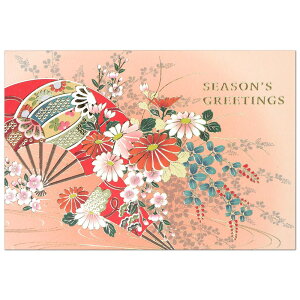 グリーティングライフ 和風フォーマルカード 扇と花 SN-107 メリークリスマス カワイイ、キレイなクリスマスカード