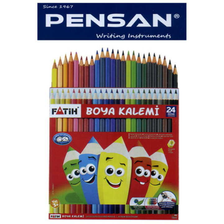 楽天市場 トルコの筆記具メーカー Pensan 鉛筆のキャラクターが描かれたユニークなパッケージ フルサイズ24色色鉛筆 文具の森 楽天市場店