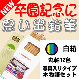 【卒園記念・卒業記念に最適】 こんな鉛筆が欲しかった 思い出鉛筆 丸軸12色鉛筆・写真入りタイプ・木物語セット