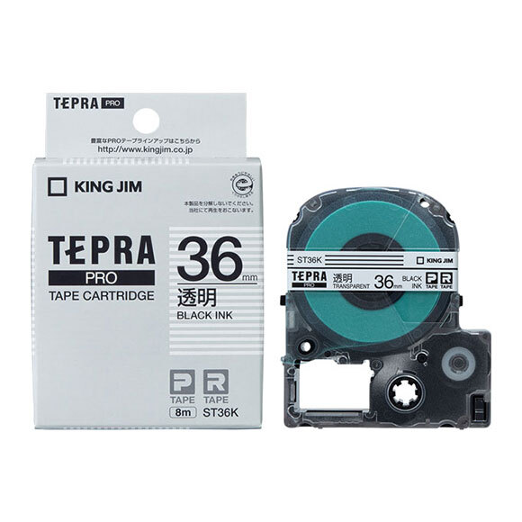 (あす楽対応) キングジム　「テプラ」PROテープカートリッジ 透明ラベル　ST36K　テープ色: 透明　黒文字