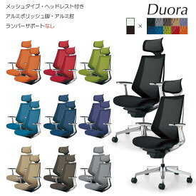 コクヨ　オフィスチェア　Duora（デュオラ）メッシュタイプ　ヘッドレスト付きタイプ　アルミポリッシュ脚　アルミ肘　ランバーサポートなし　CR-GA3045