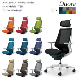 コクヨ　オフィスチェア　Duora（デュオラ）メッシュタイプ　ヘッドレスト付きタイプ　ホワイト樹脂脚　T型肘　ランバーサポートあり　CR-GW3025